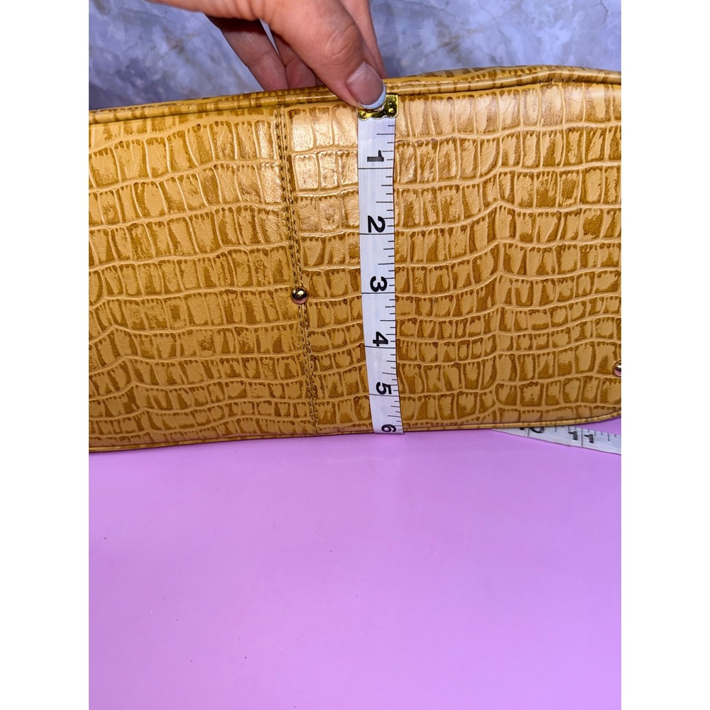 Da Milano Yellow Croc Embossed Genuine Leather Top Handle Satchel Y2K Mobwife - Picture 6 of 11